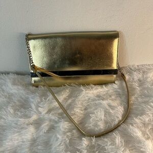 Metallic Gold Chain-Strap Clutch Shoulder Bag